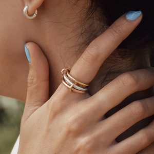 <b>Stacked</b> <b>Rings</b> Geometric Shape Stainless Steel Women's Fashion Jewelry Gift - Product Image 1