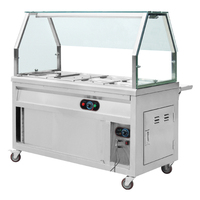 Chauffe-plats électrique de comptoir avec protection anti-éternuements en verre, style porte coulissante, 4 bacs, Bain-Marie, tube chauffant anti-brûlure à sec, 150L, Classe énergétique A++