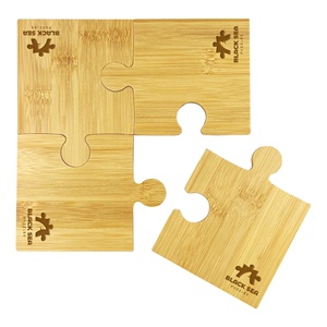 Eco-friendly Bamboo Set 4 Puzzle Coasters in Paper Box Custom Logo Promotional Gifts CST012 Puzzle Bamboo Coaster Set in Stock