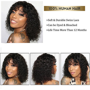 Perruque courte bob sans colle en cheveux humains, prête à porter, <span class=keywords><strong>coupe</strong></span> pixie avec <span class=keywords><strong>frange</strong></span> pour femmes, longue et volumineuse, fabriquée à la machine, sans dentelle, en cheveux humains - Product Image 3
