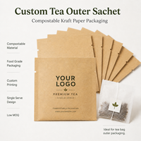 Emballage de sachets de thé en papier kraft écologique imprimé sur mesure, scellage thermique, sachet de thé de qualité alimentaire aseptique, pochette à faible barrière d'oxygène