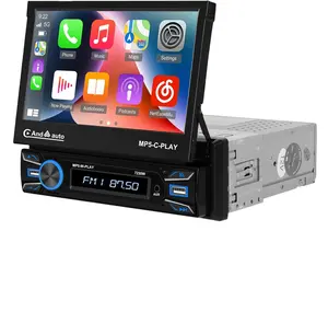 Single Din Touchscreen Car Stereo with Apple Carplay and Android Auto 7 Inch 1 Din Flip Out Car Radio