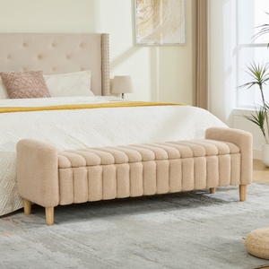 Banc d'appoint moderne rembourré pour le pied de <span class=keywords><strong>lit</strong></span>, avec rangement rabattable à cannelures ondulées et capitonnées, repose-pieds décoratif avec pieds en bois massif - Product Image 2