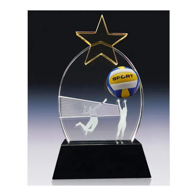 Best k9 glass crystal award plaques volleyball trophy with gold star for gift souvenir