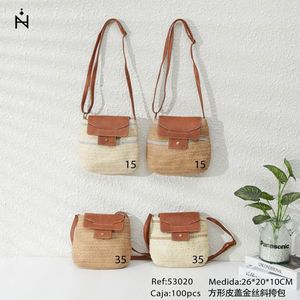 Bolso bandolera cuadrado de cuero con solapa y hilo dorado, 26x20x10cm, estilo étnico, bolso de mano para mujer - Product Image 2