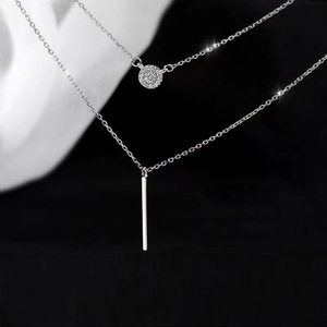 FCJ S925 argento Micro pavé zircone collana ciondolo rotonda a doppia catena lungo bastone moda moda catene per donna
