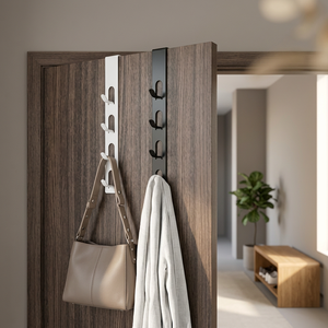 Minimalist Metal Wall Mounted Storage <b>Rack</b> With Double Tier Hooks For <b>Clothing</b> Behind Doors Or On Walls - Product Image 3