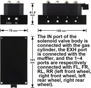 Solénoïde 12V pour suspension pneumatique 8 vannes avec panneau de commande et interrupteur de type bateau, équipé de cinq manomètres de pression d'air - Product Image 4