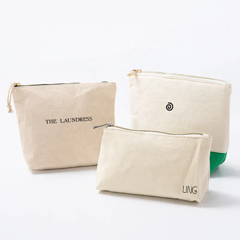 Top Quality Customized Eco Beauty Cosmetic Bag Canvas Make Up Bag Cotton Pouch Zipper With Custom Logo