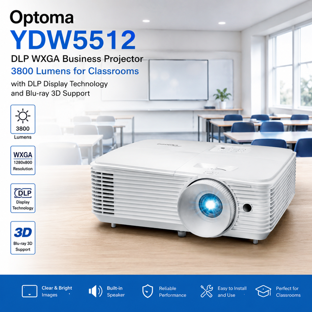 Education Optoma YDW5512 DLP WXGA Business Projector 3800 Lumens with 22000 1 Contrast and Lightweight Design