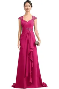 فستان نسائي بياقة على شكل V مزين بالدانتيل فساتين أم العروس فساتين رسمية شيفون بكشكشة على شكل حرف A مقاس كبير فساتين سهرة للأمهات - Product Image 5