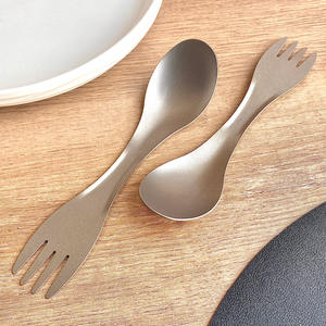 ช้อนส้อมช้อนไทเทเนียมบริสุทธิ์แบบสองหัวรูปไข่อุปกรณ์สำหรับตั้งแคมป์แบบพกพาสำหรับ Ti003นักเรียนและผู้ใหญ่ - Product Image 2