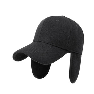 Lei Feng <b>Hat</b> Extra Large <b>Warm</b> Wool Lined Outdoor Ear Protection <b>Hat</b> For Men Adult Solid Color Black - Product Image 1