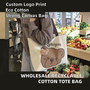 Sac fourre-tout en toile de coton recyclable en gros, grand sac de courses vierge réutilisable avec logo personnalisé imprimé et poignée longue - Product Image 2