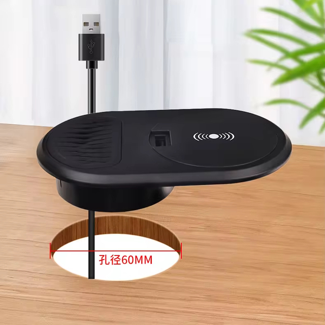Computer Desktop Wire Hole USB Wireless Charger 10W Wireless Charger USB Socket Built in Office Furniture