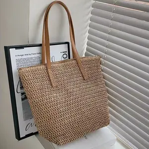 Grands sacs à bandoulière minimalistes sacs à main tissés en paille pour femmes sacs à main de luxe pour femmes sacs fourre-tout de plage d'été de luxe pour femmes