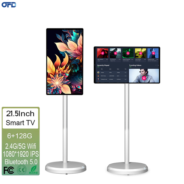 21.5" LED LCD Smart TV with 64GB 6000mAh Battery Mini Portable Touchscreen White Cabinet HD 1080p Camera