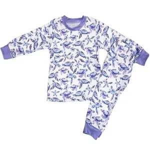 Conjunto de roupas para meninas com manga voadora de tartaruga e pássaro