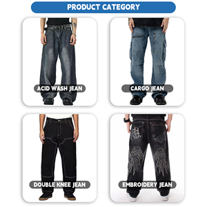 Pantalones Vaqueros Anchos Personalizados para <span class=keywords><strong>Hombre</strong></span>, Estilo Holgado, Lavado, Desgastado, Bordado, con Cremallera, Estilo Urbano, Talla Grande - Product Image 5