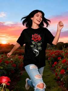 วาเลนไทน์โรสเสื้อยืดพิมพ์ลายผู้หญิงแขนสั้นคอกลมลำลองผ้าฝ้าย 100 ชิ้นเจอร์ซีย์ฤดูใบไม้ผลิฤดูร้อนแฟชั่น - Product Image 3