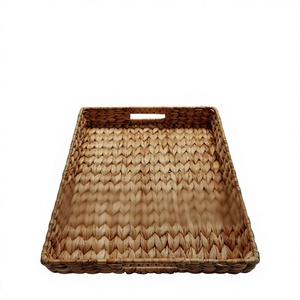 CLARA HANDLE DALAM Panier de rangement et plateau de service en jacinthe d'eau naturelle tressé à la main avec poignées, organisateur de décoration rustique pour la maison - Product Image 1
