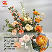 Boule de fleurs de champagne orange pour centre de table de mariage, fête, automne, haute, avec feuilles vertes