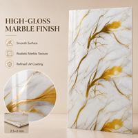 Panneau mural en PVC brillant de haute qualité, effet marbre noir, blanc et or UV, 2,5-3 mm, pour décoration intérieure