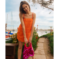 ENYA-Robe courte d'été pour femme, encolure carrée, broderie à la machine en coton, oeillet d'ananas, vêtements de plage sexy, nouvel arrivage