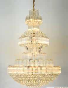 Escalier décoratif de luxe suspendu lumière hôtel villa Hall grands lustres en cristal de Led en or - Product Image 6