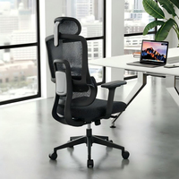 Chaise de bureau pivotante réglable en hauteur avec appui-tête réglable + dossier en maille respirante + cadre en acier + roulettes