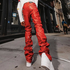 <span class=keywords><strong>Pantaloni</strong></span> Streetwear a Vita Alta con Zip in <span class=keywords><strong>Ecopelle</strong></span>, <span class=keywords><strong>Pantaloni</strong></span> a Zampa Personalizzati in Finta Pelle per <span class=keywords><strong>Uomo</strong></span> - Product Image 3