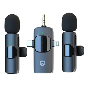 Profesional 3 en 1 receptor Dual inalámbrico Lavalier K15 Mic doble Mini micrófono de solapa para Iphone Android cámara de teléfono móvil
