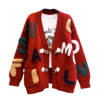 2024 hiver nouveau personnalisé lettre impression tricoté pull Cardigan veste jean décontracté deux pièces élégant femmes pantalon ensemble