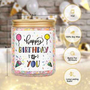 Velas Aromáticas Personalizadas al por Mayor Hechas a Mano con Cera de Soya, en Frascos de Vidrio con Confeti Creativo de Pastel de Cumpleaños y Chispas de Colores - Product Image 2