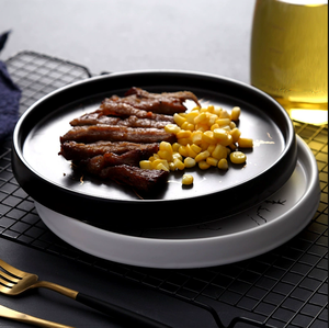 Plato de cerámica de mármol de lujo, negro, blanco, con vetas doradas, redondo, para carne, sushi, hotel, restaurante, recuerdo de boda, venta al por mayor. - Product Image 2