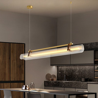 L80cm Nordische Restaurant-Leder-Acryl-Pendelleuchte, Teeraum-Esstheken-Bar-Einwort-Büro-Langpendelleuchte, lineare LED-Leuchte