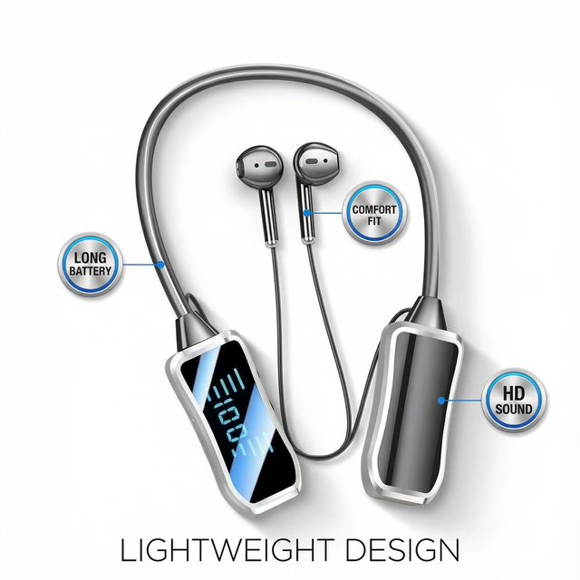 Neckband for Earphones Sports Earphones IPX-5 Waterproof ANC for BT5.2 Long Playtime LED Large Display Support SD Card
