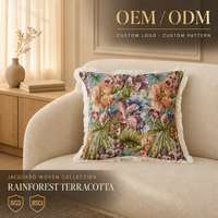 Housse de coussin jacquard à motif floral tropical et papillon, avec franges, feuilles de jungle et fleurs roses, pour canapé, chaise, lit