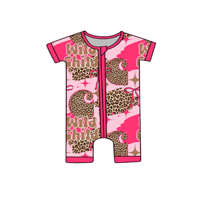 대나무 베이비 숏 지퍼형 맞춤형 핑크 레오파드 프린트 디자인 열전사 0-3개월 도매 - Product Image 1