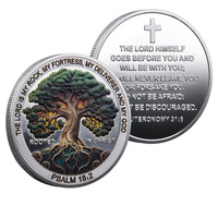 Pièce commémorative en métal moulé sous pression sur le thème de la foi, plaquée, deux styles de couleurs, motif Arbre de Vie, verset biblique, slogan CHRIST ENROUVELÉ