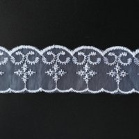 Dentelle en polyester transparente blanche, florale, écologique, accessoires de décoration pour vêtements sexy, dentelle brodée en organza