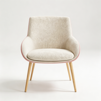 Fauteuil de loisirs coloré avec accoudoirs intégrés courbés, pieds en bois, revêtement en tissu personnalisé, fauteuil lounge moderne pour hôtel, école, salle à manger