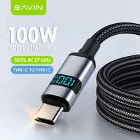 Câble USB-C vers USB-C BAVIN CB368 CC 100W à charge rapide avec écran LED en PVC pour téléphone portable Android et ordinateur portable