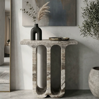 Table console moderne en marbre gris, durable et écologique, avec rangement pour le salon, meubles de maison