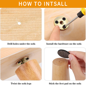 <span class=keywords><strong>Pieds</strong></span> de canapé de remplacement modernes en bois massif ronds pour meubles de cuisine - Installation facile - Product Image 5