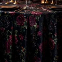 Nappe Gothique Florale Noire Rose en Polyester Ronde pour Table de Salle à Manger, Idéale pour Mariages, Fêtes, Hôtels, Automne Hiver