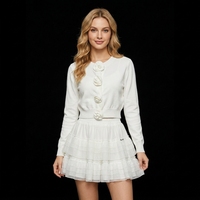 Gaun Rajut Elegan Berdetail Bunga Mawar Tiga Dimensi Model Halter dengan Tali, Cocok untuk Musim Gugur, Pesanan Khusus OEM untuk Butik