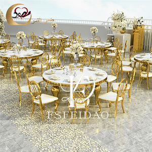 Meubles de mariage de luxe Table à manger ronde en acier inoxydable avec plateau en cristal et noyau en MDF pour la maison et l'hôtel Design moderne - Product Image 5