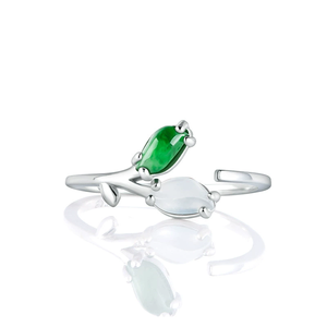 Natural Myanmar genuine jadeite oval-shaped <b>ring</b>, icy-grade jade, S925 <b>silver</b> set on finger, women's style, <b>adjustable</b> design - Product Image 3