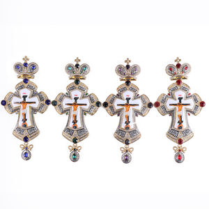 ZDGB-1 Ultima Croce Pettorale Ortodossa Russa in Lega Placcata Oro Greco e Nero con Icona di Gesù, Collana - Product Image 1